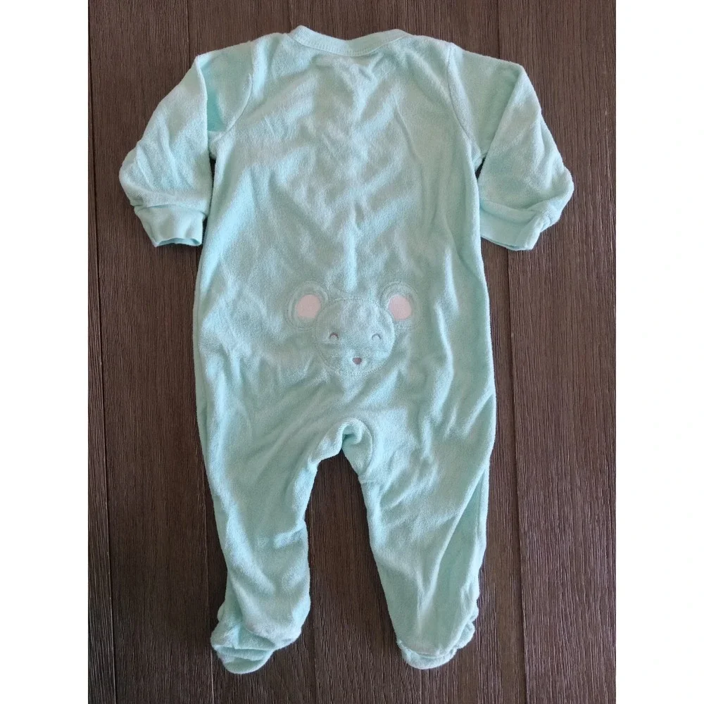Carter's 6M Girls Green Bow Bear Snap Terry Footed Sleeper